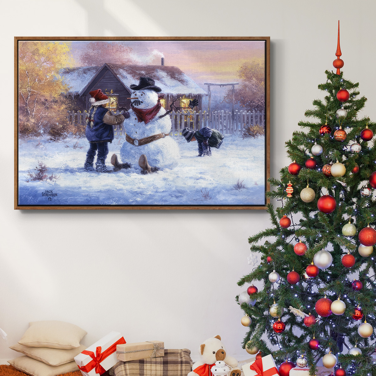 Gonna Be in Trouble - Framed Gallery Wrapped Holiday Canvas - 17 x 25 - Rosewood Frame