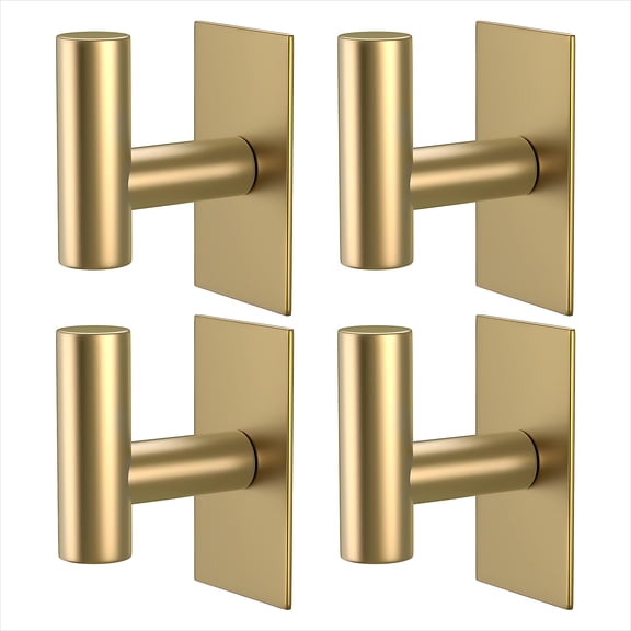 Truelife 4 Pack Gold Wall Towel Hooks, Heavy Duty Adhesive Hooks, Waterproof Stainless Steel Sticky Hangers for Coat, Clothes, Closet, Kitchen, Bathroom (No Drill)