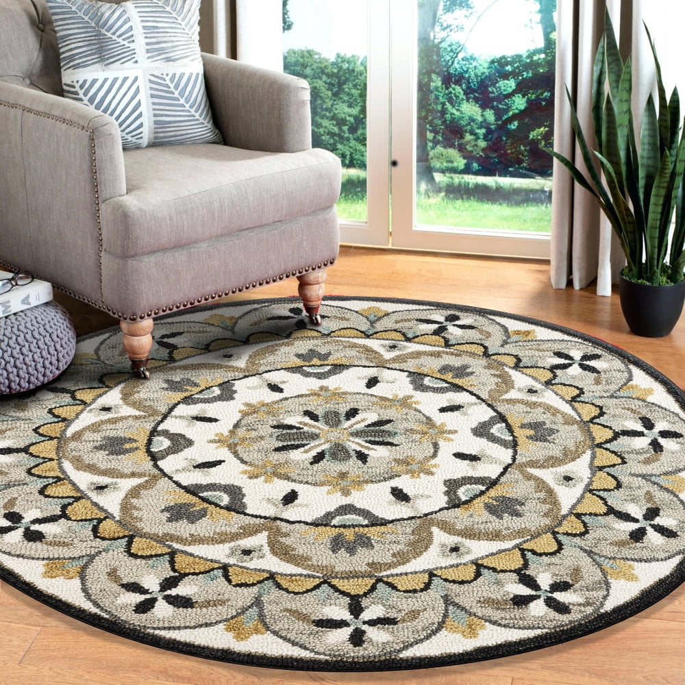 LR Home Tufted Floral Medallion Ivory Gray Wool 6 Ft Round Area Rug lr-home-tufted-floral-medallion-ivory-gray-wool-6-ft-round-area-rug