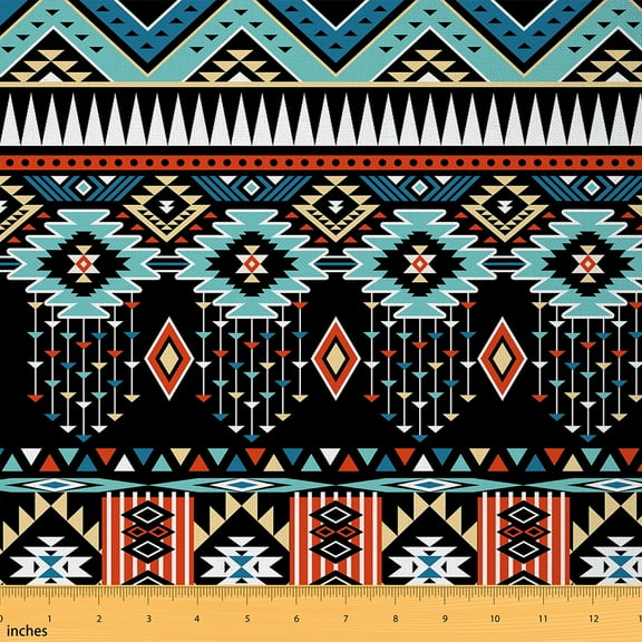 Castle Fairy Tribal Aztec Fabric by the Yard 1 Yard,Black Blue Home Decor Fabric by the Yard,Bohemian Theme Room Decor Fabric by the Yard,Breathable Exotic Style Home Decor
