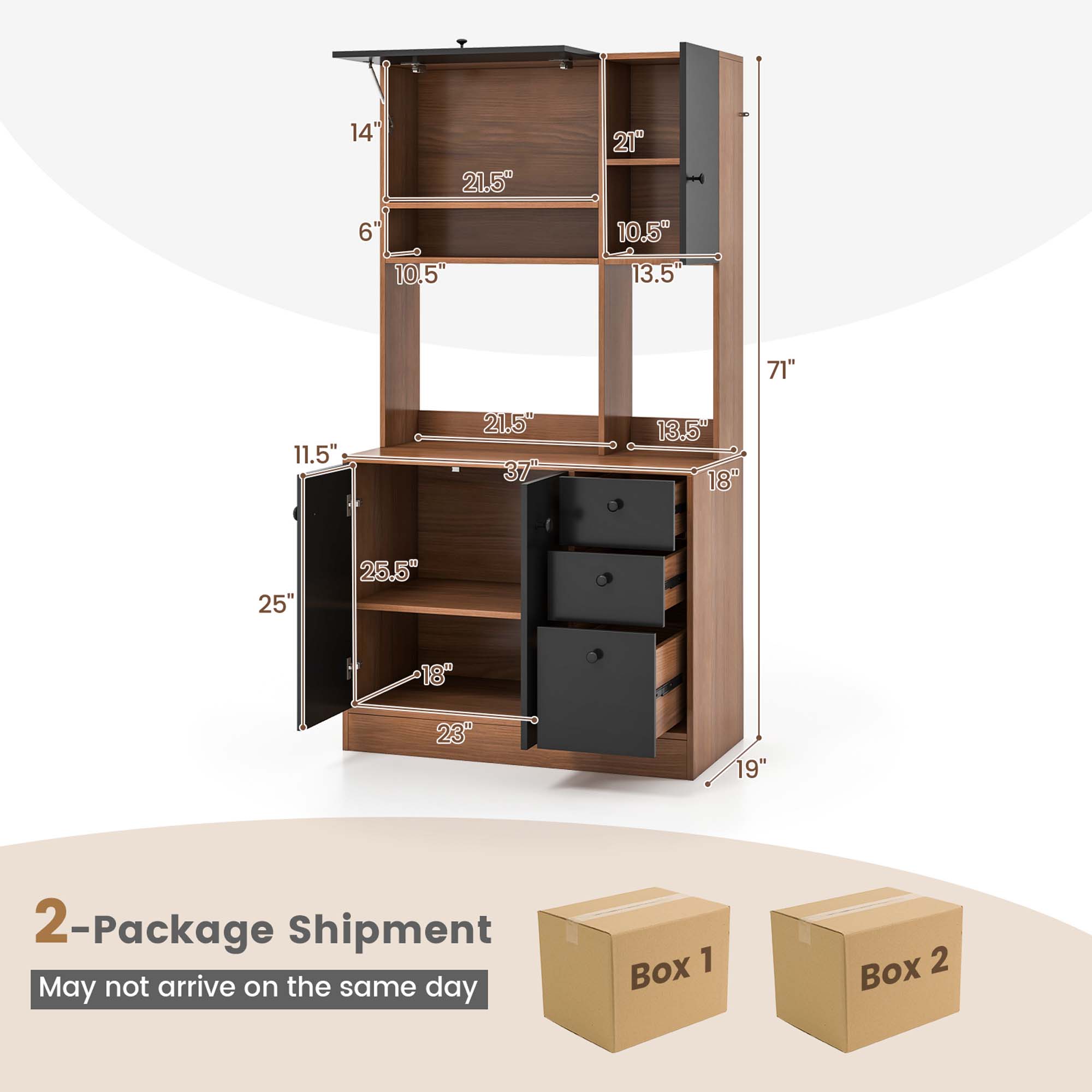 Costway 71'' Tall Kitchen Pantry Buffet Hutch Freestanding Storage Cabinet 4 Doors Walnut