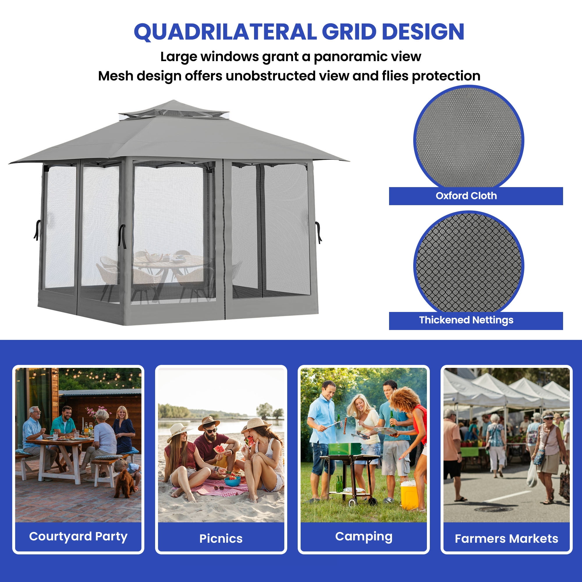Uforic 13'x13' Pop Up Gazebo, Outdoor Double Roof Gazebo Tent with Netting Walls, Double Vented Roof Canopy, Beige