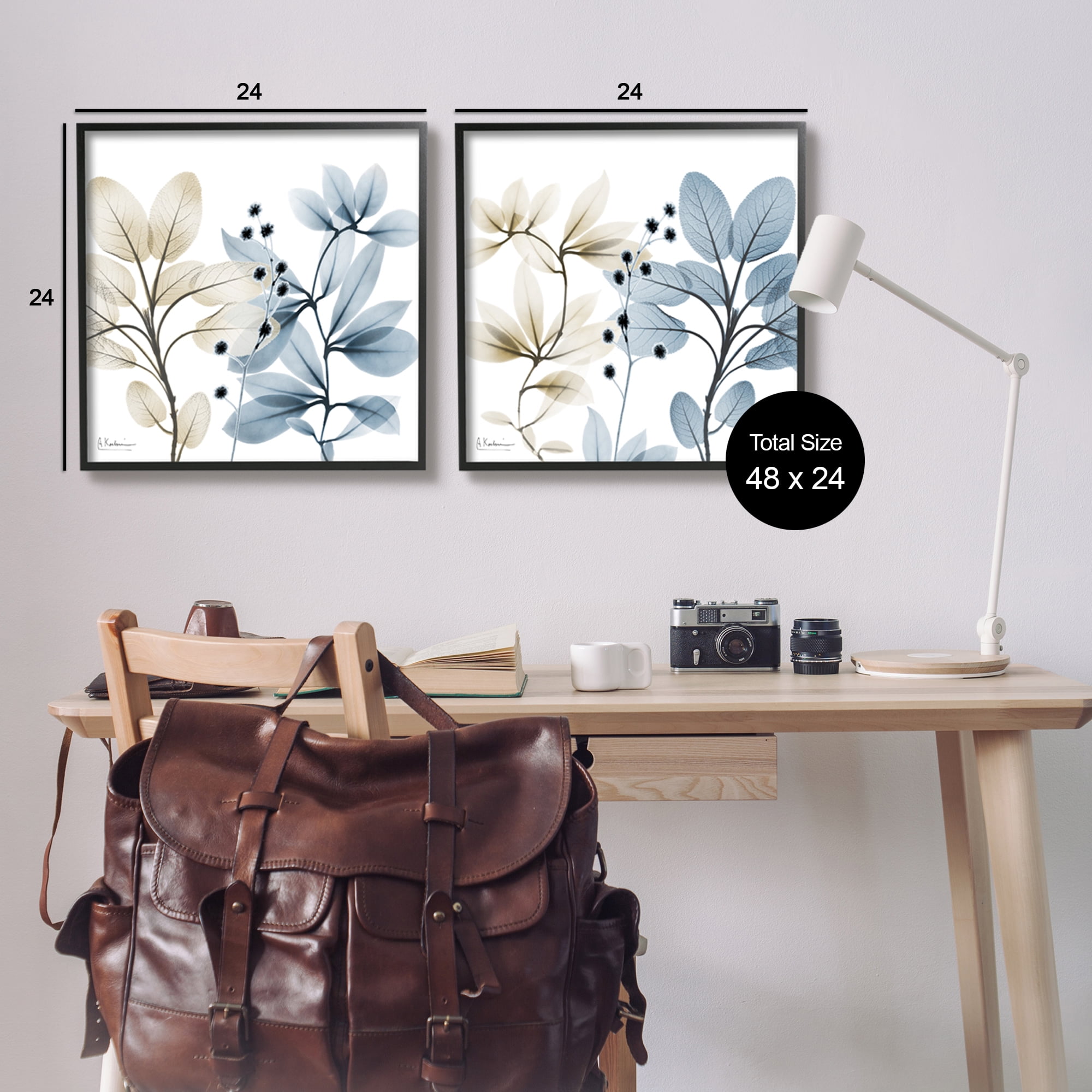 Stupell Industries Contemporary Plant Sprigs Botanical & Floral Painting Black Framed Art Print Wall Art, 24 x 24, Set of 2