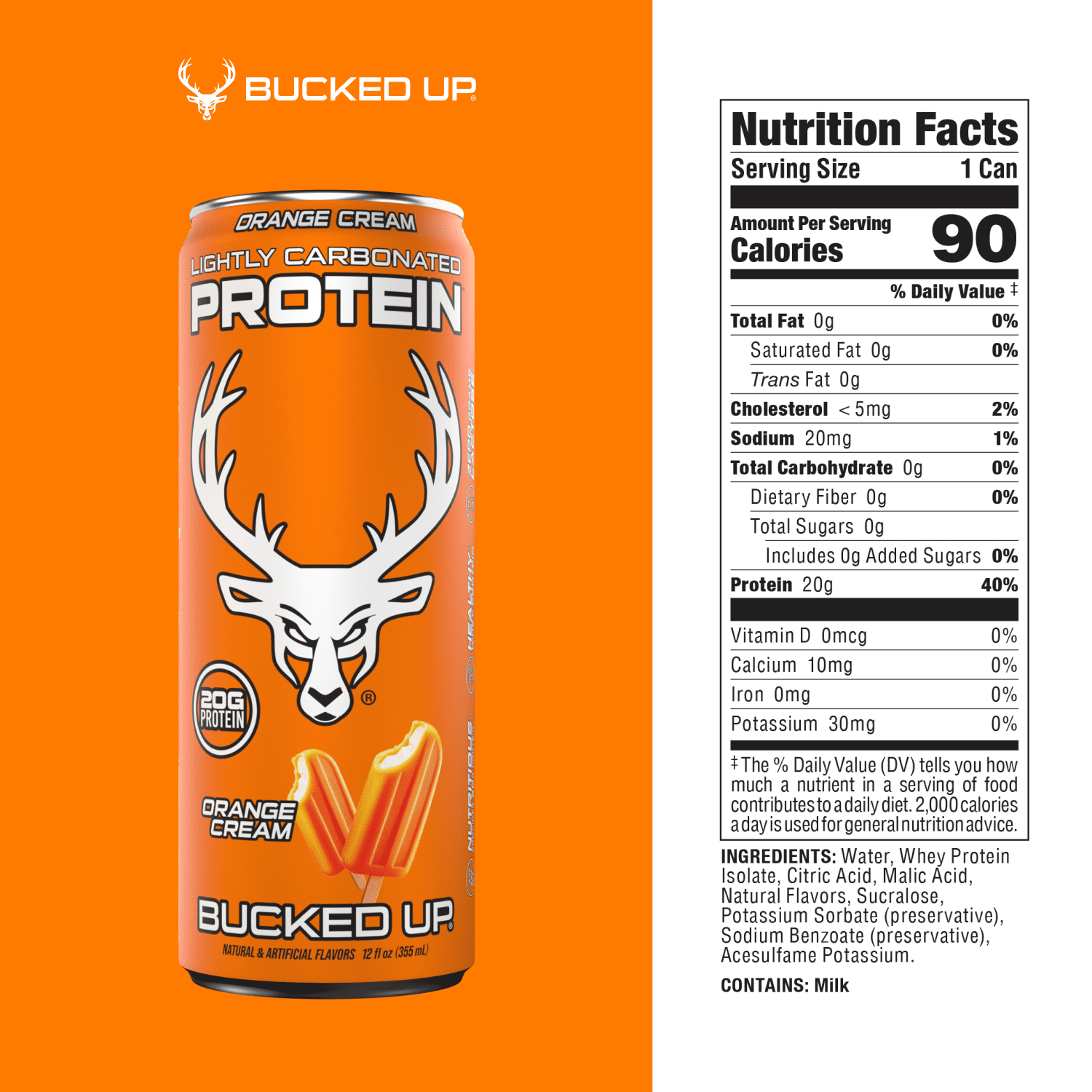 Bucked Up Lightly Carbonated Orange Cream Protein 12 fl oz 4 Pack