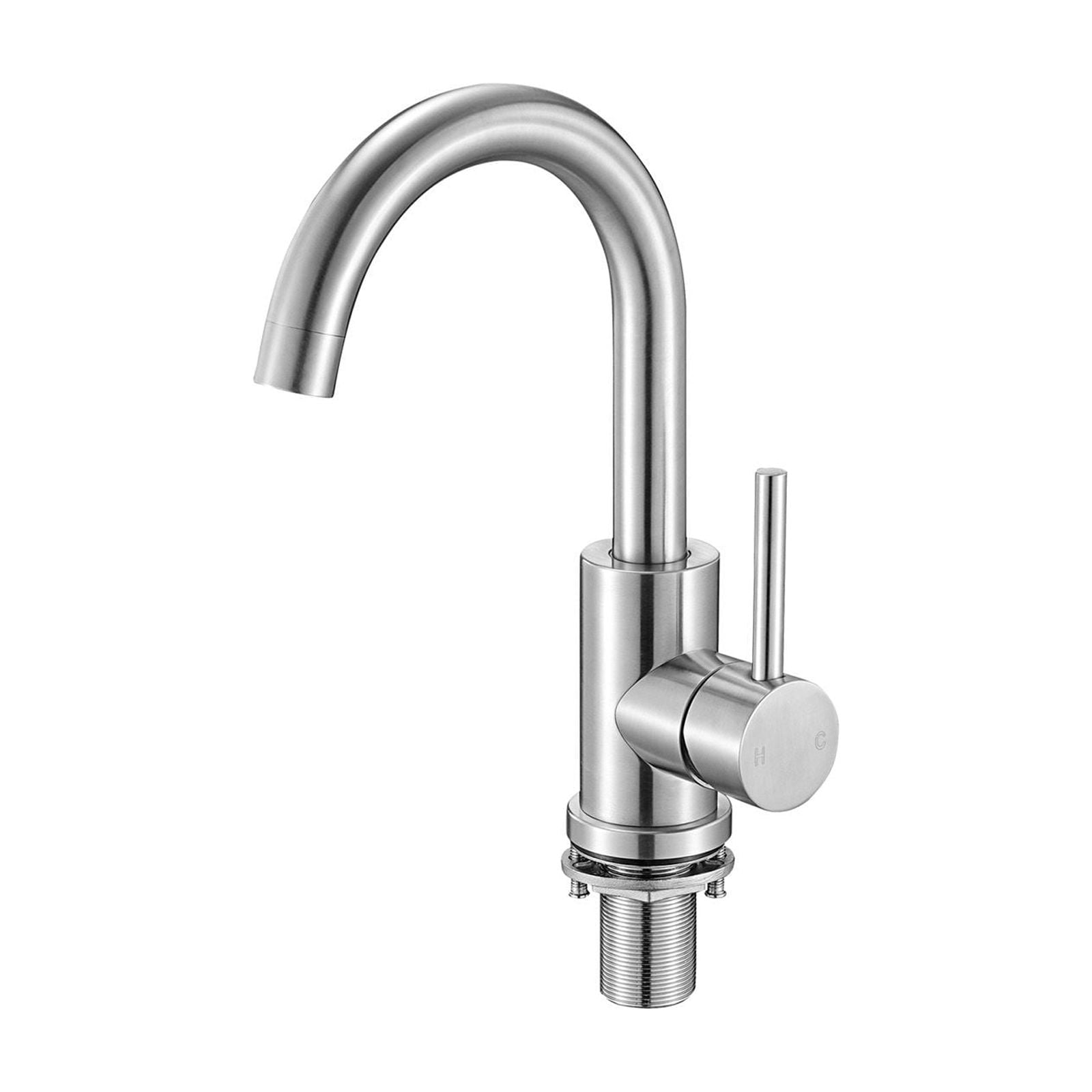 Kitchen Faucet Single Handle 360° Rotating High-Arch Stainless Steel Push-Button Drain for Bar RV Sink