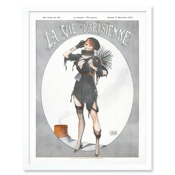 Vintage French Fashion La Vie Parisienne Chimney Sweep Pin Up Magazine Cover Art Print Framed Poster Wall Decor 12x16 inch