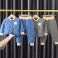 thumbnail image 6 of KYAIGUO 2Pcs Baby Kids Girls Boys Autumn Winter Cotton Outfit Toddler Thick Warm Cotton Top+Cotton Pants Set,Long Sleeve Lapel Button Casual Set Unisex Clothes Set,Size 1-6T, 6 of 8