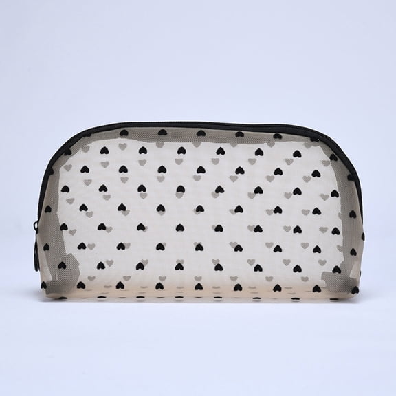 Cosmetic Bag Heart Flocking Mesh Makeup Bag, Storage Student Multifunctional Large Capacity Portable Breathable Zipper Small Bag