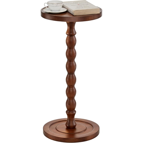Trending Small Side Table, Round Drink Table for Small Spaces, Pedestal Coffee Table for Living Room, Rustic Brown