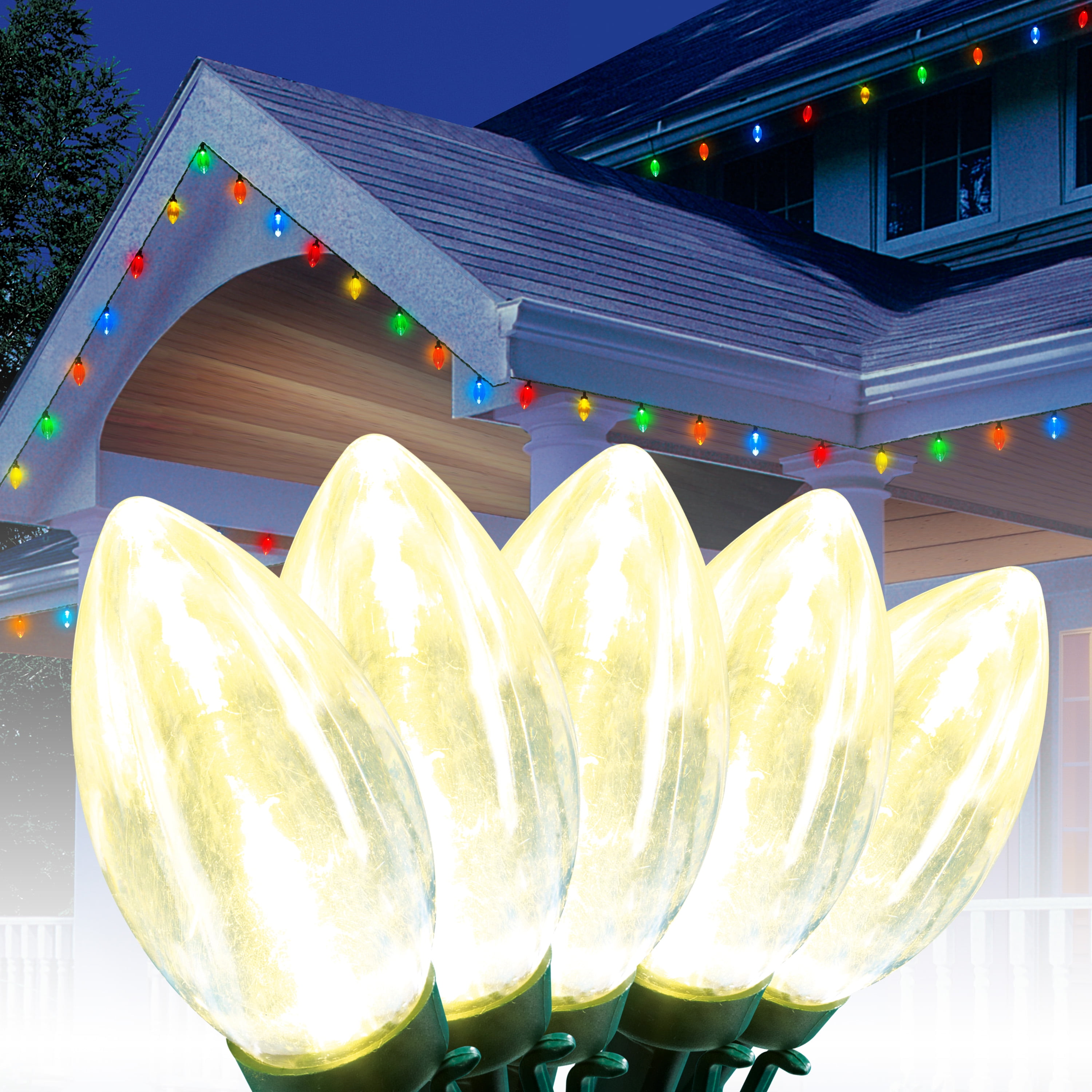 Holiday Time Led C9 Ultra Bright Light Set Green Wire Warm White Bulbs, 25 Count - Walmart.com