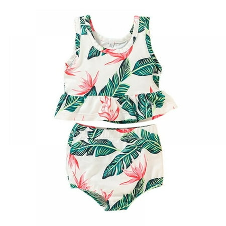 

Sunwukong Girls Summer Ruffle 2 Piece Swimsuits Bikini Sets Cute Print Swimwear