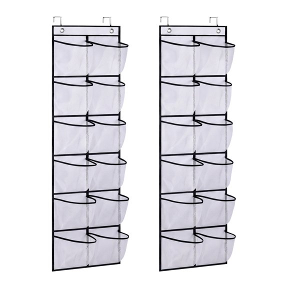 Unfmouf Over the Door Shoe Organizer - 12 Large Pockets, 2 Pack in White – Perfect for Narrow Doors, Neat Storage for Shoes & More