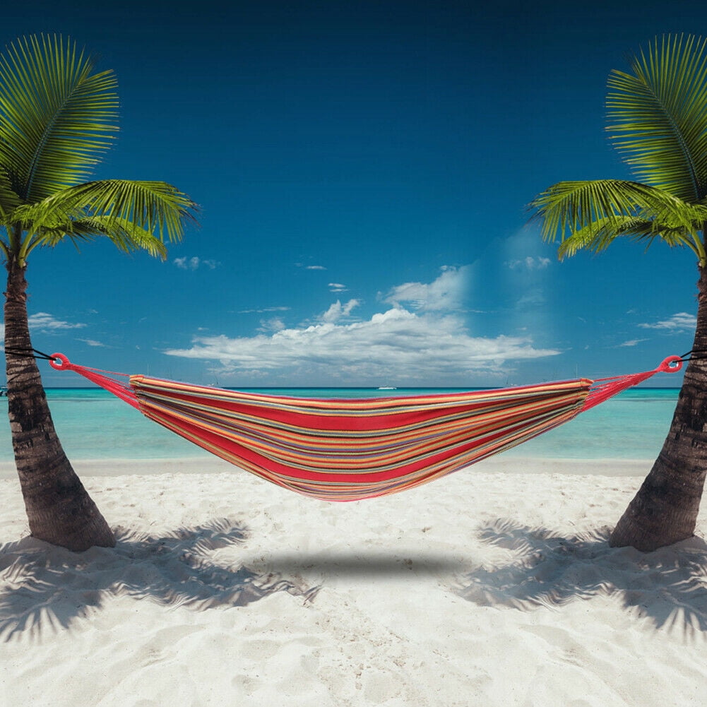 Portable Outdoor Camping Hammock Canvas Swing Hanging Bed Beach w/ Carry Bag(Blue)