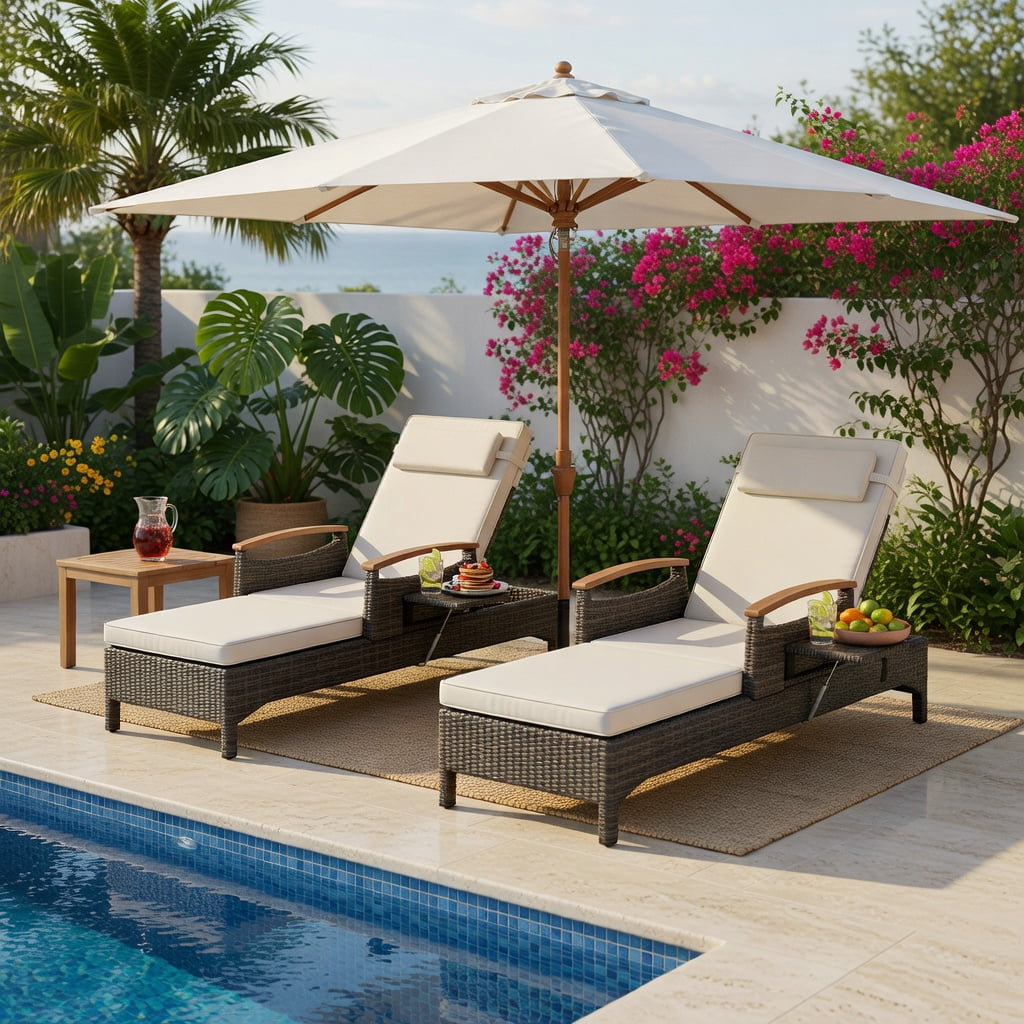Hommoo Adjustable Outdoor Wicker Recliner Chair with Footrest & Removable Cushions, PE Rattan Patio Seating for Backyard, Porch, Balcony, White