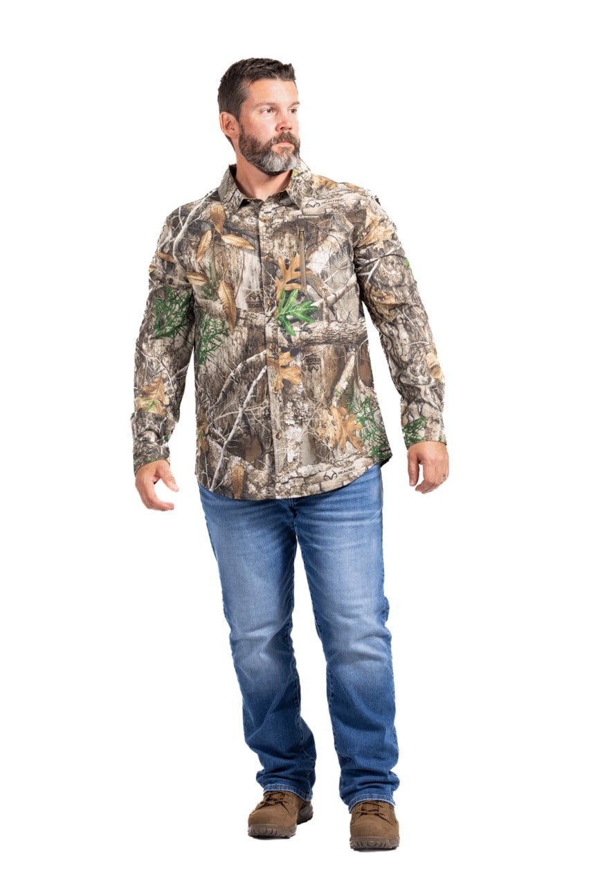 Realtree Men's Button Down Long Sleeve Shirt – EDGE Camo – Comfortable & Durable Outdoor Wear | SIZE M