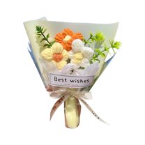 Hand Knit Crochet Flowers Bouquet Kit | Mini Fake Flower Decoration | Milk Yarn, Eco-Friendly, Lasting Color | Gift Wrapped for Valentine’s Day, Anniversary, Home Office Decor