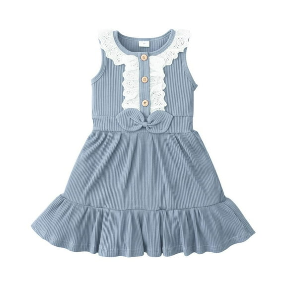 VERUGU Girls Dresses Toddler Kids Baby Girls Lace Ribbed Sleeveless Bowtie Fashion Princess Dress
