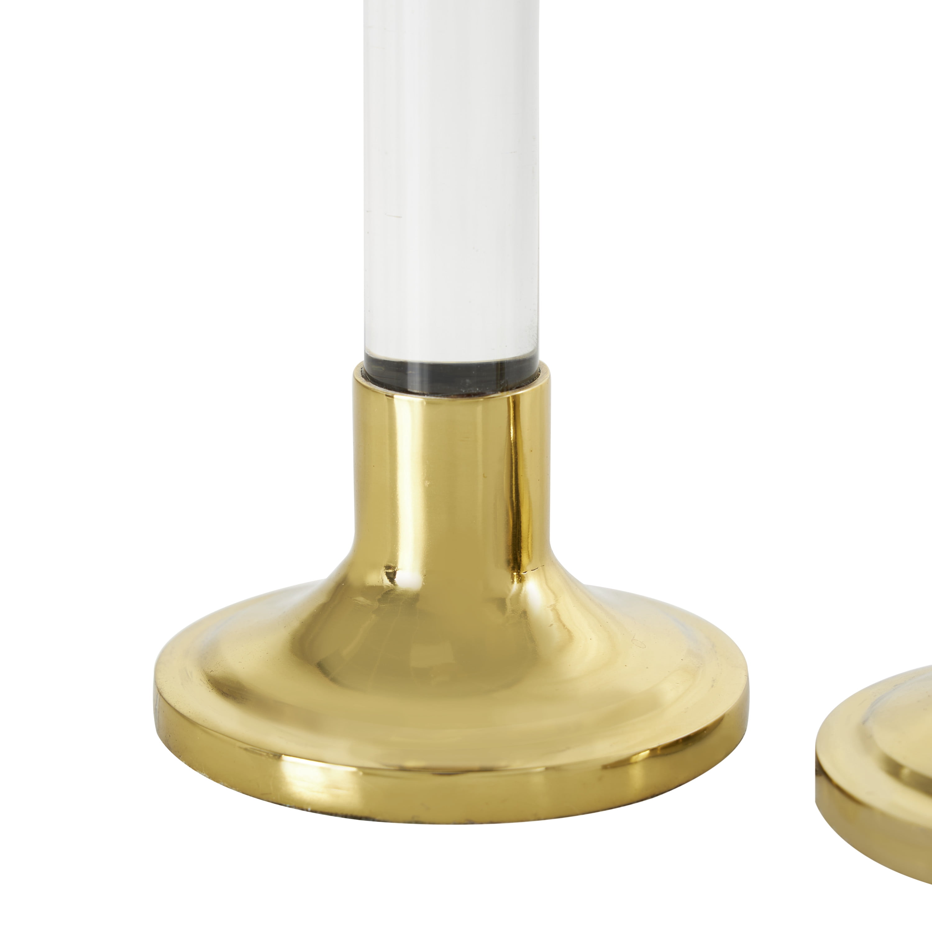 DecMode 2 Candle Gold Stainless Steel Candle Holder with Clear Glass Center, Set of 2
