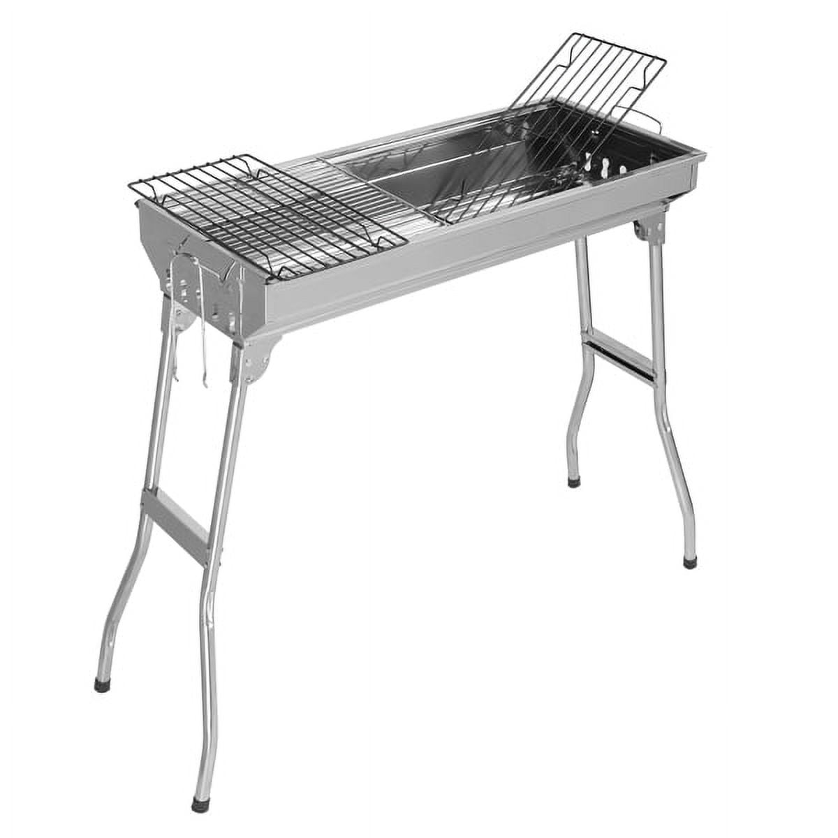 Portable Stainless Steel Grill - Lightweight, High-Temp Resistant, with 2 Iron Grills & Anti-Scald Handle for Home/Outdoor Camping