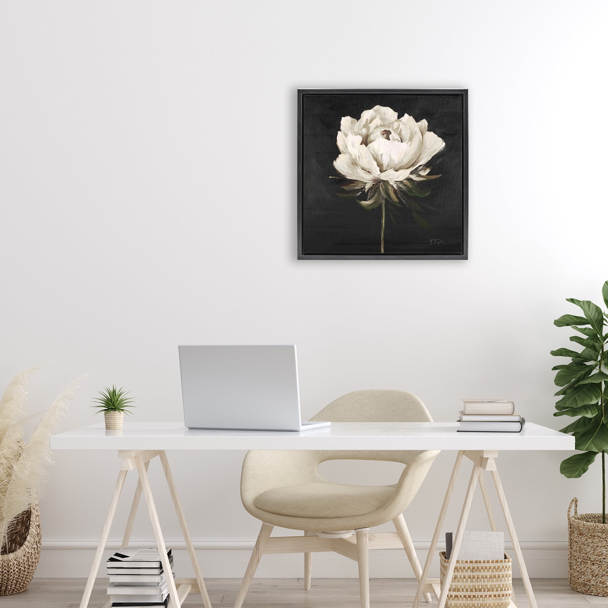 Stupell Industries Pretty Delicate Bloom on Black Black Framed Floater Canvas Wall Art, design by Patricia Pinto