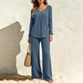 thumbnail image 6 of Bloomae Lounge Sets for Women 2 Piece Ribbed Knit Sweater Outfits | Airport, Vacation, Travel, Front Ruched Pleated V Neck, Loose Wide Leg Comfy Baggy Pants, Fall Fashion,Lightweight Cozy Pajamas Set, 6 of 9