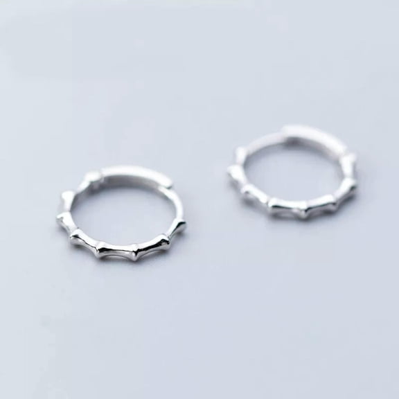K-KED 925 Sterling Solid Silver Sleeper 15mm Bamboo Hoop Earrings