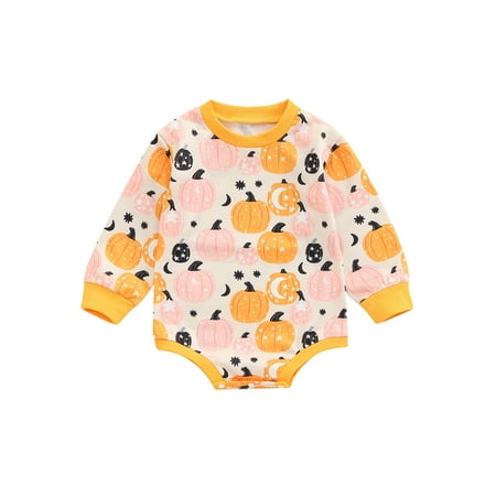 

TheFound Newborn Baby Girl Boy Halloween Outfits Pumpkin Romper Sweatshirt Bodysuit Jumpsuit Clothes