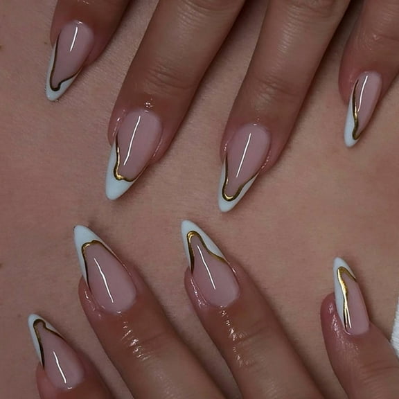 GRABLOOM 1 Set Almond Artificial Nails French Tip Press On Nails False Nails for Woman