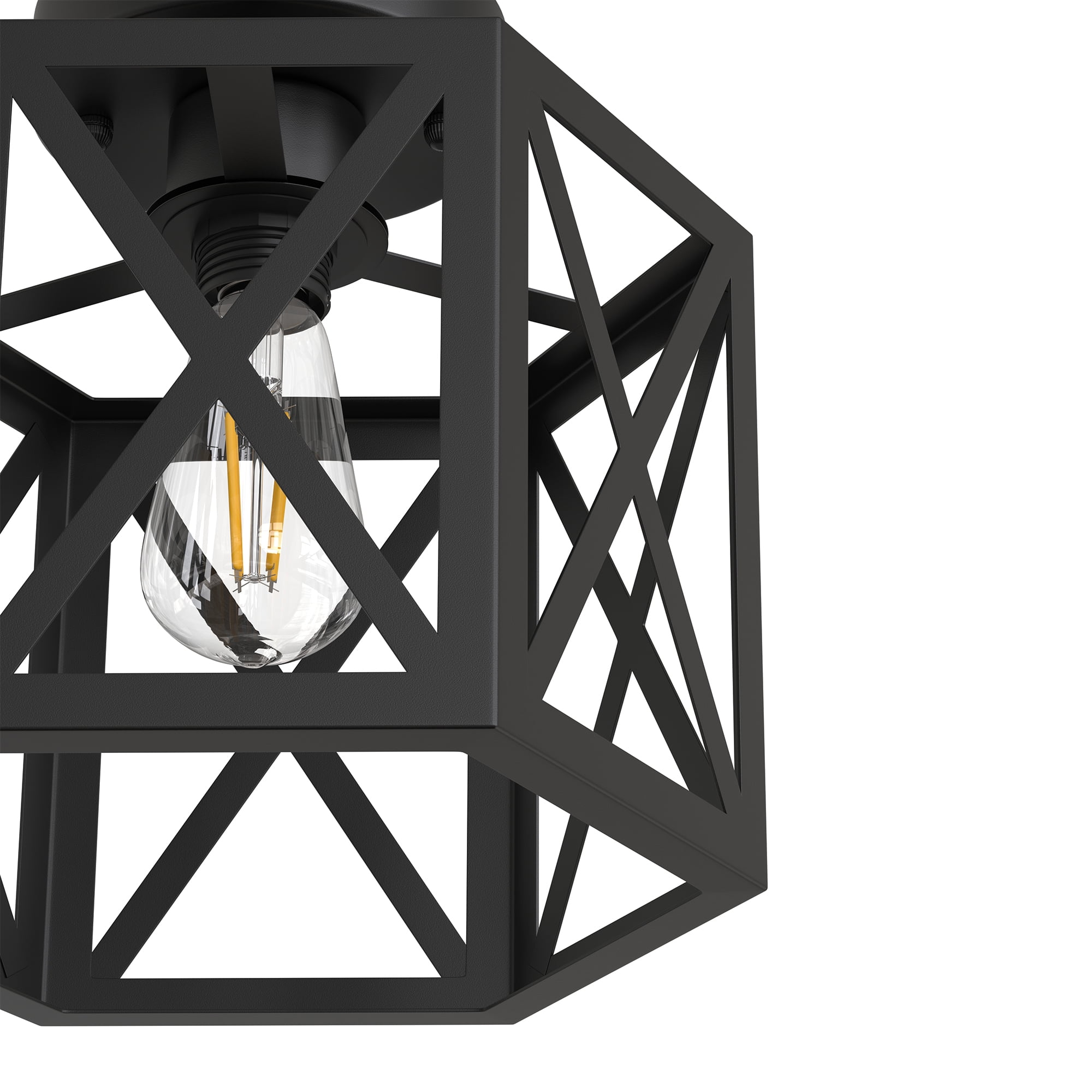 YANSUN Farmhouse Semi Flush Mount Ceiling Light, Industrial Black Hallway Light Fixture, Small Metal Cage Close to Ceiling Lights for Kitchen Living Room Porch Bedroom