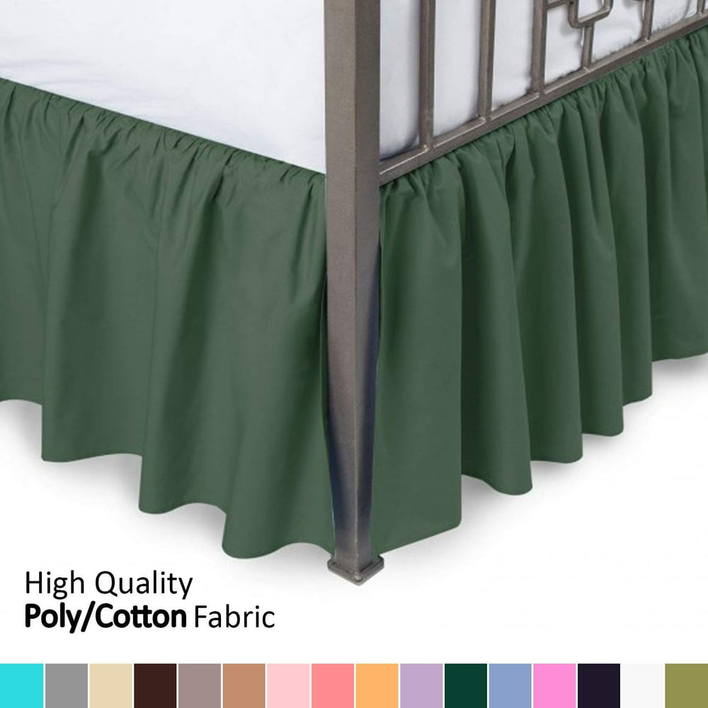 Ruffled Bed Skirt with Split Corners Twin XL, Hunter, 18 Inch Drop