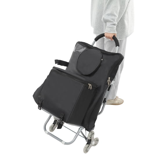 Rolling Art Cart with Drawing Storage Bag, with Three-Wheel Design, Folding Wheeled Portable Rolling Chair/Art Cart, Rolling Storage Cart for Mall Shopping, Outdoor Painting (Black)