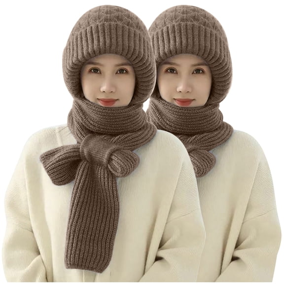 Cap Scarf 2 in 1 Under $5! Kadlawus 2PC Integrated Ear Protection Windproof Cap Scarf 2 in 1 Winter Warm Knitted Hat Scarf, Fleece Lined Thickening Hat Scarf Set