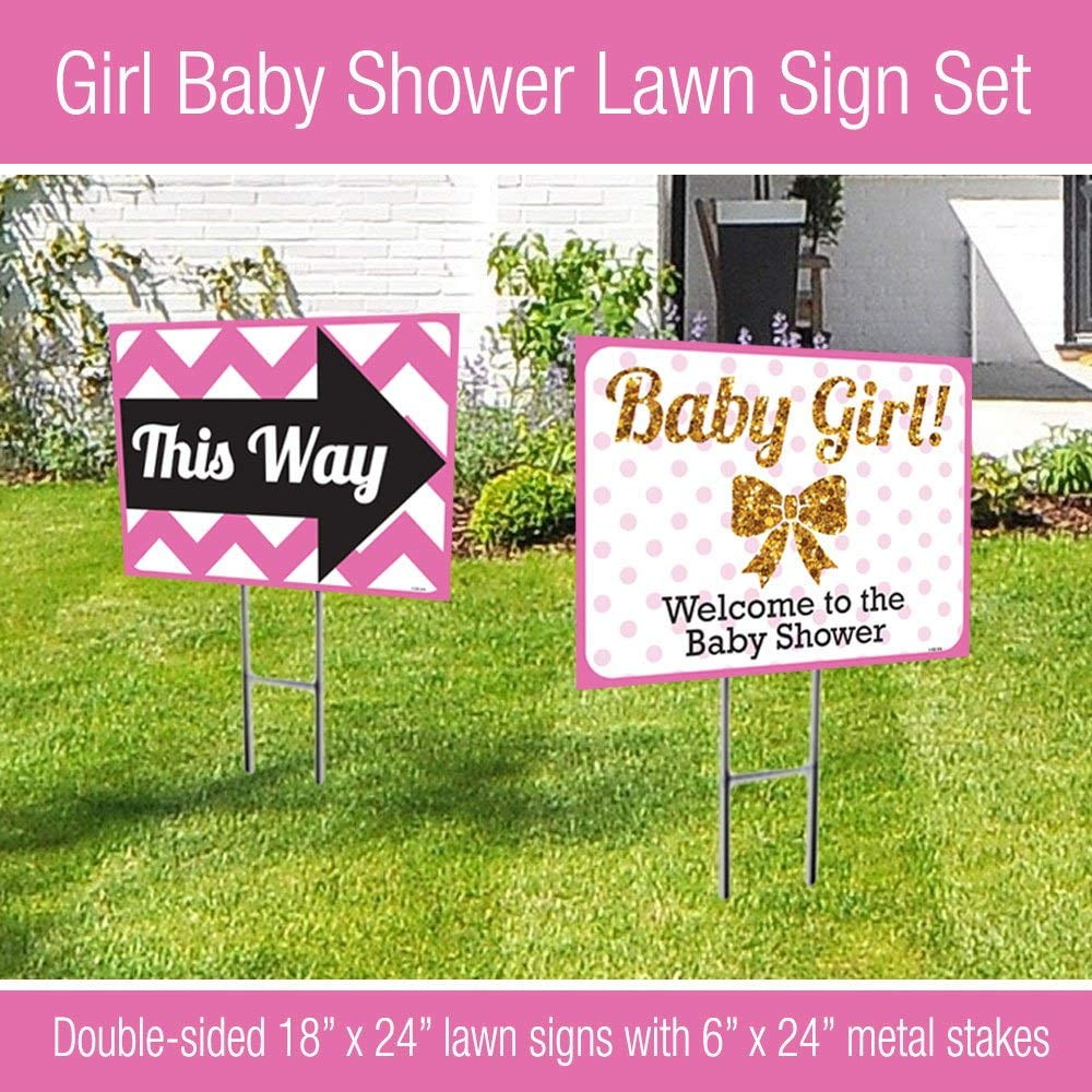 18x24 Baby Girl double sided Lawn Sign Baby Shower Kit with 6x24 H