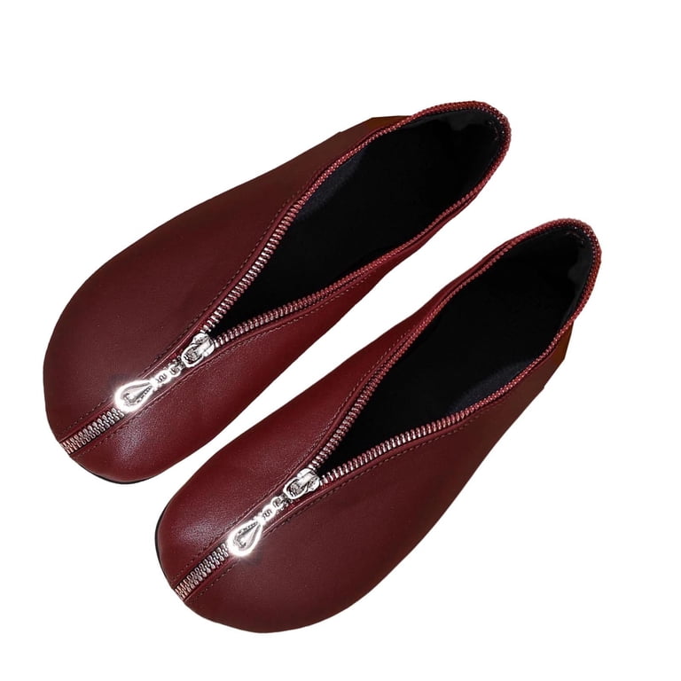 Xfvqtps Zipper Flats Womens Fashion Shoes Front Zip Slip on Flats