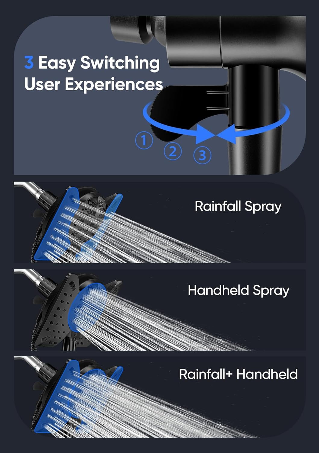 Shower Head with Handheld High Pressure, Rain Shower Head with Fixed Showerhead and 9 Sprays Handheld Shower, Detachable 2-IN-1 Shower head with 59" Rotatable Stainless Steel Hose (Brushed Nickel)