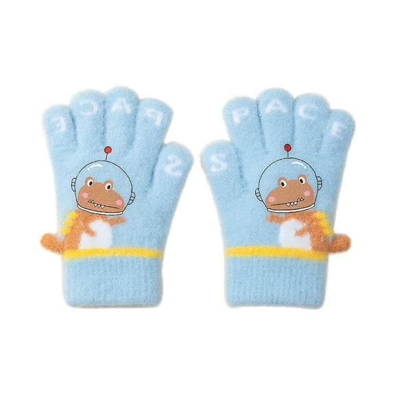ZACPNCV Kids Winter Gloves for Boys Girls Children Warm Wool Lined Gloves Toddler Thermal Knitted Mittens Light Blue 3-5 Years