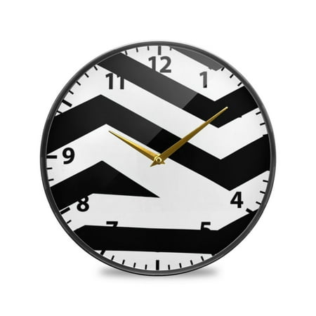 Black and White Stripes Wall Clock Modern Decor Acrylic Clock Golden Hands 9.5in