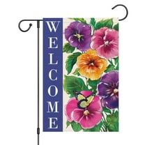 VOCHIC Welcome Spring Summer Garden Flag 12x18 Double Sided Vertical, Burlap Small Pansy Floral Hello Garden Yard House Flags Outside Outdoor House Spring Summer Decoration (ONLY FLAG)