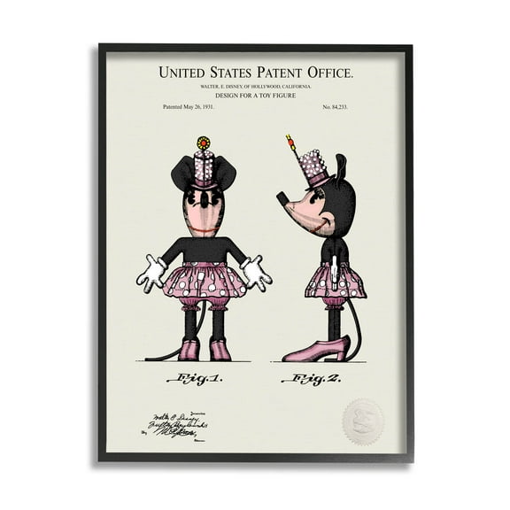 Stupell Industries Pink Mouse Character Patent Graphic Art Black Framed Art Print Wall Art, Design by Karl Hronek