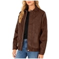 thumbnail image 2 of Drovellove Plus Size Women's Faux Leather Jacket with Stand Up Collar | Long Sleeve Zippered Outwear with Pockets for Casual Daily Wear, 2 of 9