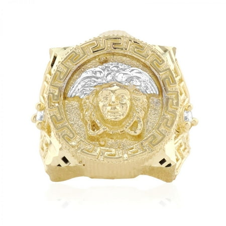 versace ring 10k gold medusa head signet solid diamond cut yellow square