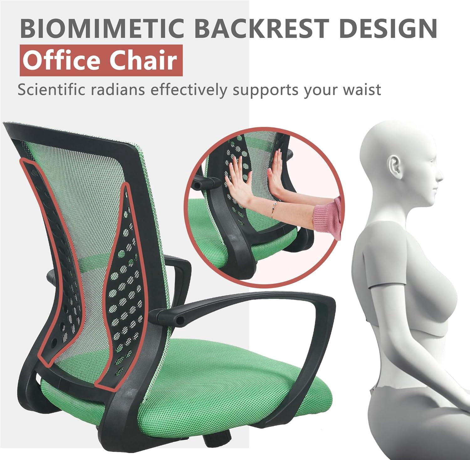 YRLLENSDAN Mesh Office Chair with Wheels Conference Room Chair Mesh Computer Chair for Adults 250lb Rolling Desk Chair with Arms Study Chair Adjustable Height,Green