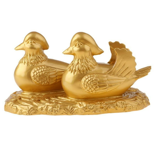 Figura decorativa dorada de patos mandarines Feng Shui para el amor y el romance Oro