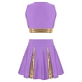 thumbnail image 2 of Sinleey Kids Girls Cheerleading Uniform Sleeveless Crop Top with Skirt Set Halloween Cheer Cosplay Costume Lavender 10, 2 of 7