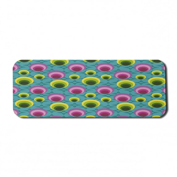 Colorful Computer Mouse Pad, Abstract Illustration Along Concentric Oval Shapes on Geometric Blue Background, Rectangle Non-Slip Rubber Mousepad Large, 31" x 12" Gaming Size, Multicolor, by Ambesonne