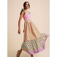 thumbnail image 3 of Multicolor Floral Print Square Neck Ruffle Sleeve A-Line Sundress, 3 of 7