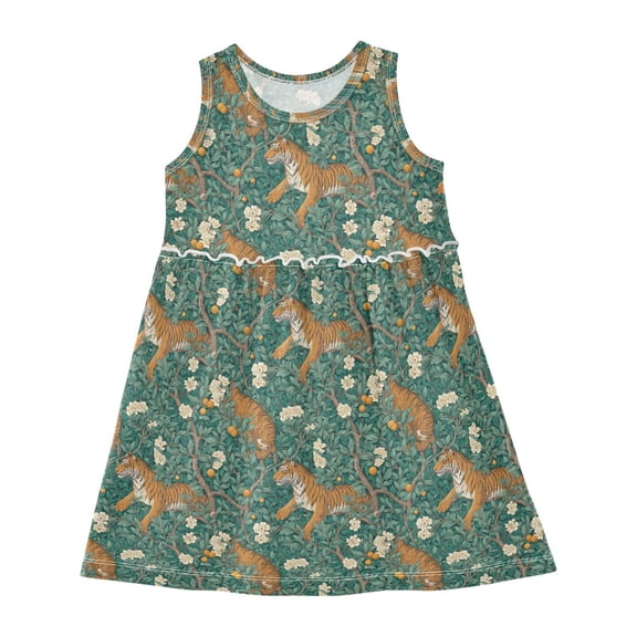 Girls Dress Tiger Sleeveless Dress for Girls Hem A-Line Casual Sundress