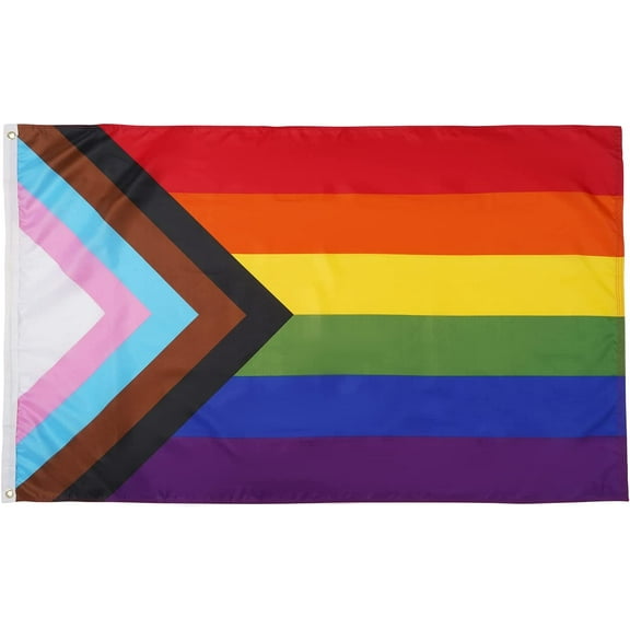 Progress Pride Rainbow Flag 3x5 ft- LGBT Community Gay Pride Lesbian Transgender Bisexual Flags Banner UV Fade Resistant for Indoor Outdoor (Progress flag 5x3)