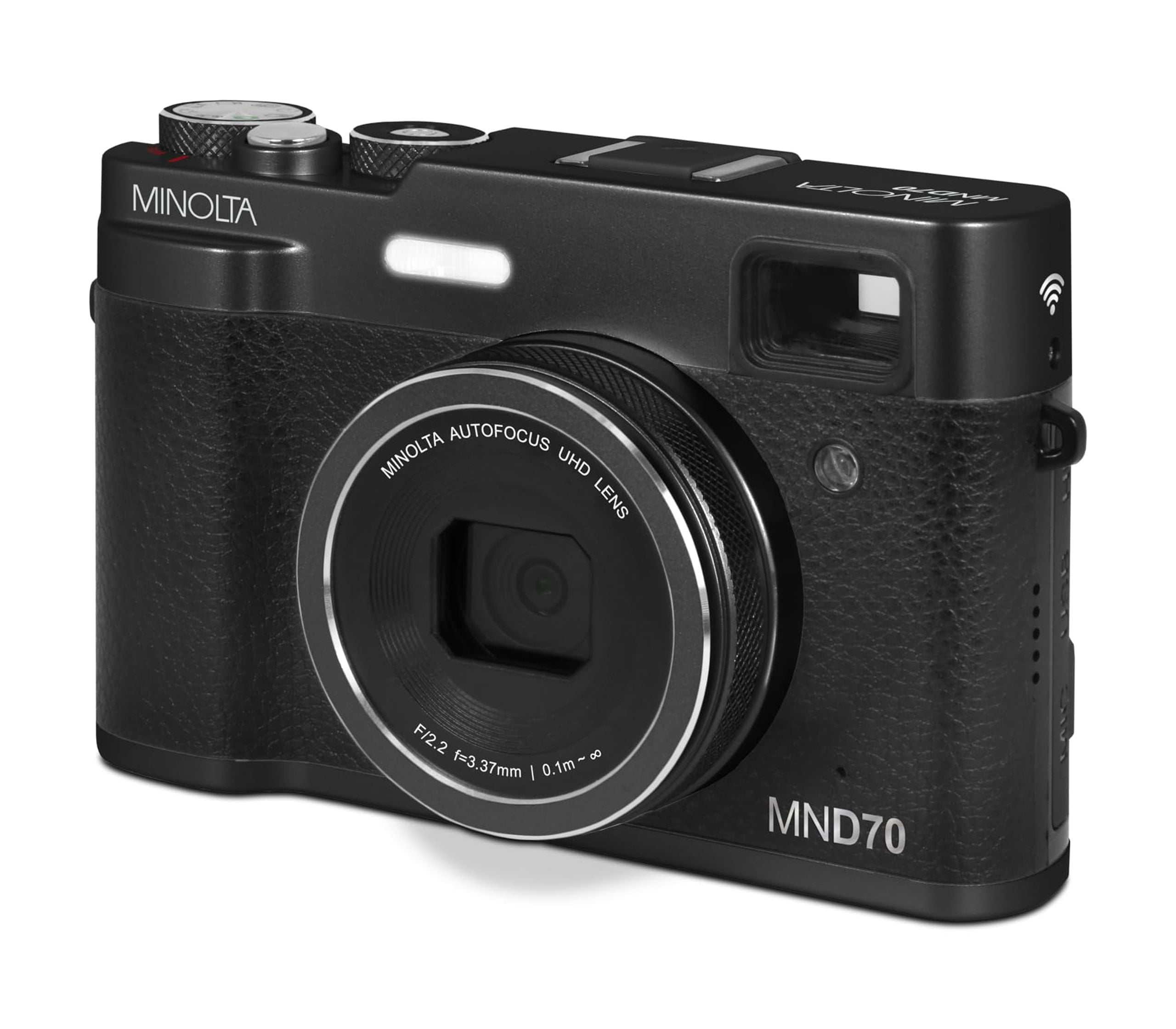 Minolta MND70 Retro 48 MP Autofocus Digital Camera with 5K Ultra HD Video, Rear Selfie Lens & WiFi, Silver