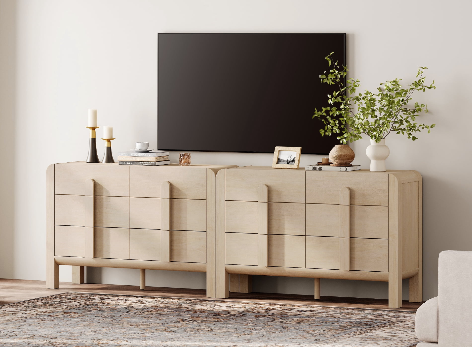 Modern Dresser TV Stand for TVs up to 100 Inch, Cruved Entertainment Center, Wood TV Console with Storage for Living Room